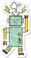 distressed sticker of a cute cartoon robot vector