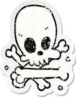 distressed sticker of a cartoon skull and bones vector