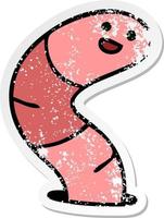 distressed sticker of a quirky hand drawn cartoon worm vector