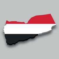 3d isometric Map of Yemen with national flag. vector