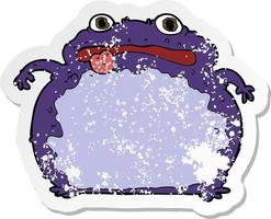 retro distressed sticker of a cartoon funny frog vector