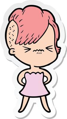 sticker of a cartoon annoyed hipster girl