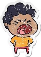 distressed sticker of a cartoon furious man vector