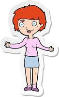 sticker of a cartoon confused woman vector