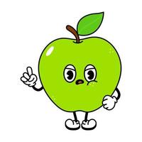 lindo gracioso enojado triste personaje de manzana verde. vector dibujado a mano dibujos animados tradicionales vintage, retro, icono de ilustración de carácter kawaii. aislado sobre fondo blanco. llora el concepto de personaje de manzana verde