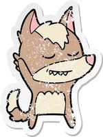 distressed sticker of a friendly cartoon wolf vector