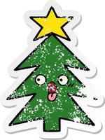 distressed sticker of a cute cartoon christmas tree vector