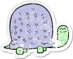 retro distressed sticker of a cartoon turtle vector