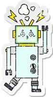 distressed sticker of a cute cartoon robot vector