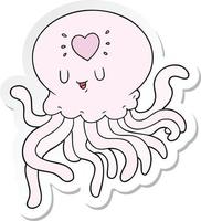 sticker of a cartoon jellyfish in love vector