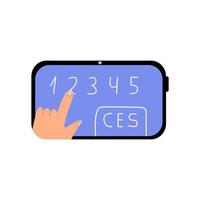 CES concept illustration in flat style. A person makes an assessment in an application on a tablet. vector