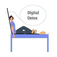 The concept of digital detox. The girl is resting. Analysis illustration in flat style. vector