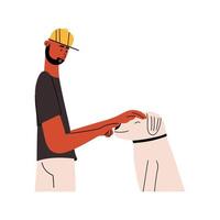 A man strokes a pet. Emotional support for animals. Mental positive help. Vector illustration