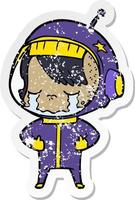 distressed sticker of a cartoon crying astronaut girl vector