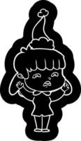 cartoon icon of a worried woman wearing santa hat vector