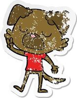 distressed sticker of a cartoon dog vector