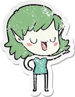 distressed sticker of a cartoon elf girl vector