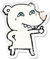 distressed sticker of a cartoon polar bear giving thumbs up sign vector