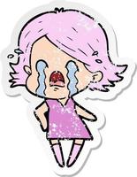 distressed sticker of a cartoon woman crying vector