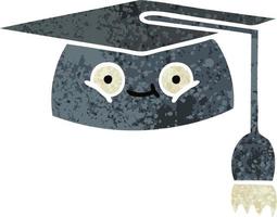 retro illustration style cartoon graduation hat vector