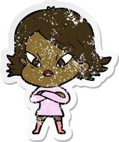 distressed sticker of a cartoon stressed woman vector