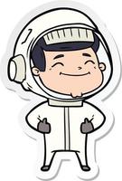 sticker of a happy cartoon astronaut vector