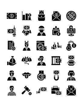 Corruption Icon Set 30 isolated on white background vector