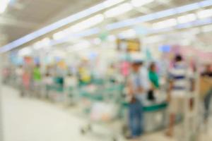 Supermarket store blur background ,Cashier counter with customer photo