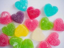 colorful hearts candy on white for valentines background photo