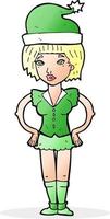 cartoon woman wearing christmas elf costume vector