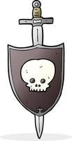 cartoon sword and shield with skull vector