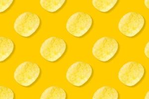 Potato chips pattern on pastel yellow background top view flat lay photo