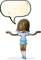 cartoon woman shrugging shoulders with speech bubble vector