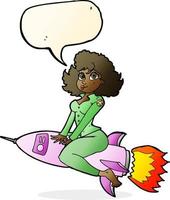 cartoon army pin up girl riding missile with speech bubble vector