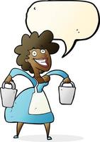 cartoon milkmaid carrying buckets with speech bubble vector