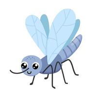 Cute smiling mosquito isolated on white background. Funny insect for children. Flat cartoon vector illustration