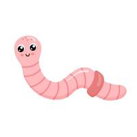 Cute smiling worm isolated on white background. Funny insect and garden animals for children. Flat cartoon vector illustration