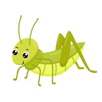 Cute smiling grasshopper isolated on white background. Funny insect for children. Flat cartoon vector illustration