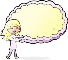 cartoon girl presenting cloud text space vector