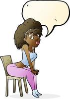 cartoon woman posing on chair with speech bubble vector