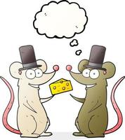 freehand drawn thought bubble cartoon mice with cheese vector