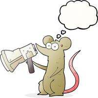 freehand drawn thought bubble cartoon mouse with megaphone vector