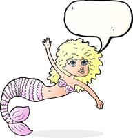 cartoon pretty mermaid waving with speech bubble vector