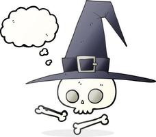 freehand drawn thought bubble cartoon witch hat with skull vector