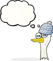 freehand drawn thought bubble cartoon bird wearing hat vector