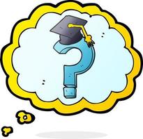 freehand drawn thought bubble cartoon graduation cap on question mark vector