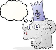 freehand drawn thought bubble cartoon ram head with magical crown vector