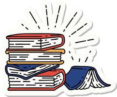 sticker of a tattoo style stack of books vector