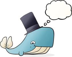 freehand drawn thought bubble cartoon whale in top hat vector