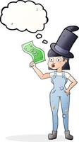 Pensamiento dibujado a mano alzada bubble cartoon mujer aferrándose al dinero vector